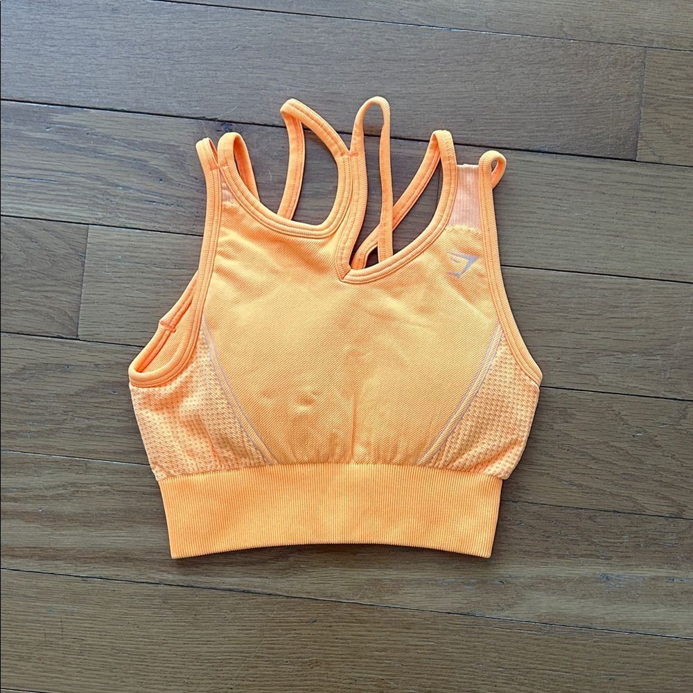 Gymshark Ultra Seamless Orange Sports Bra Women Size XS Strappy Back Activewear - Picture 3 of 7